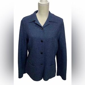 Valerie Stevens Blue Wool Blend Unlined Blazer Women’s 10 V Neck Button Woolmark